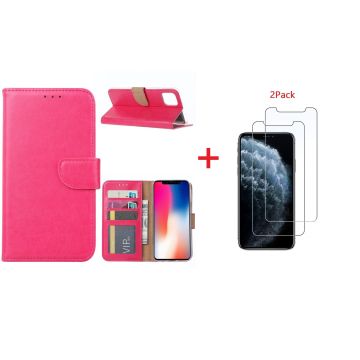 Hoesje Geschikt voor iPhone 11 Pro Max Portemonnee hoesje + 2X Screenprotector - Roze