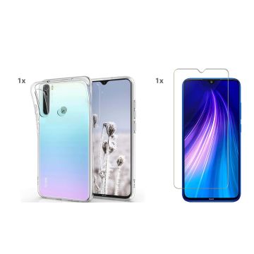 Xiaomi RedMi Note 8 2021 Transparant Hoesje Met Bumper en Glas Screenprotector - Xiaomi RedMi Note 8 case - Xiaomi RedMi Note 8 backcover - Ntech hoesje B2B -NL