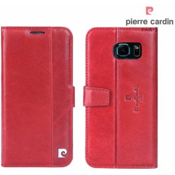 Pierre Cardin Samsung Galaxy S6 echt leer boek case hoesje met ruimte voor pasje en 2 simkaarten Rood