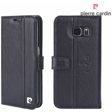Pierre Cardin Samsung Galaxy S7 Edge echt leer boek case hoesje met ruimte voor pasje en 2 simkaarten Zwart