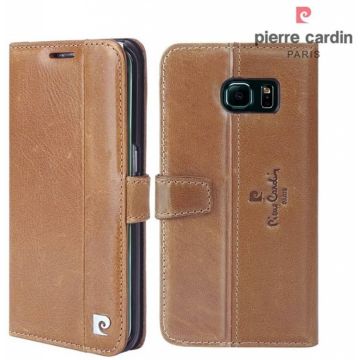 Pierre Cardin Samsung Galaxy S7 Edge echt leer boek case hoesje met ruimte voor pasje en 2 simkaarten Bruin