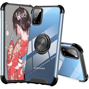 Samsung Galaxy S10 Lite hoesje silicone met ringhouder Back Cover Case - Transparant/Zwart
