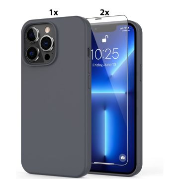 Hoesje Geschikt voor iPhone 12 Mini Soft Nano siliconen Gel Grijs Hoesje Met 2X Glazen screenprotector