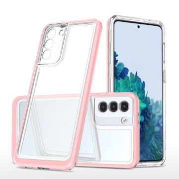 Samsung S21 hoesje transparant cover met bumper Rose Goud - Ultra Hybrid hoesje Samsung Galaxy S21 case