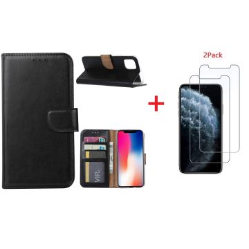Hoesje Geschikt voor iPhone 11 Portemonnee hoesje + 2X Screenprotector - Zwart