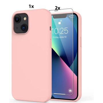 Hoesje Geschikt voor iPhone 12/12 Pro Soft Nano siliconen Gel Baby Roze Hoesje Met 2X Glazen screenprotector