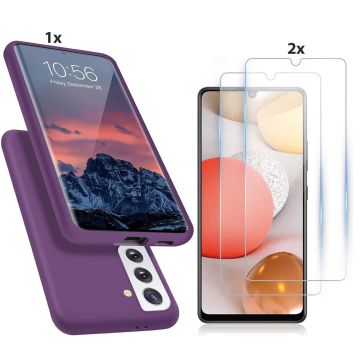 Samsung Galaxy S21 Ultra Hoesje Soft Nano Silicone Backcover Gel Paars Met 2x Glazen Screenprotector