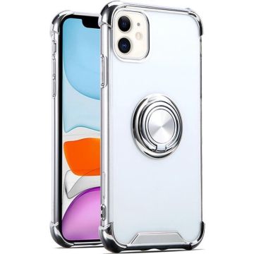Hoesje Geschikt voor iPhone 12 Mini hoesje silicone met ringhouder Back Cover case - Transparant/Zilver