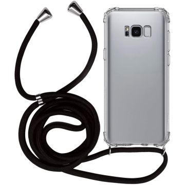 Samsung S8 Hoesje transparant silicone met Koord - Galaxy S8 Koord hoesje draagkoord TPU backcover - Zwart