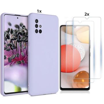 Samsung Galaxy A72 Hoesje Soft Nano Silicone Backcover Gel Lila Paars Met 2x Glazen Screenprotector