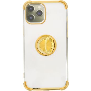 Hoesje Geschikt voor iPhone 12 Mini hoesje silicone met ringhouder Back Cover case - Transparant/Goud