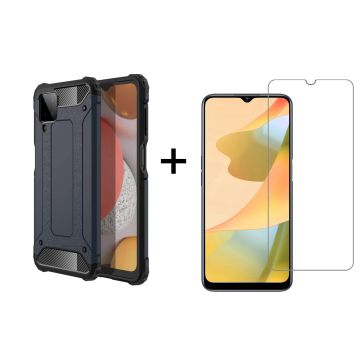 Ntech Hoesje Geschikt voor Oppo A16 hoesje - Met Screenprotector Rugged Armor Hoesje - Shockproof case - Zwart