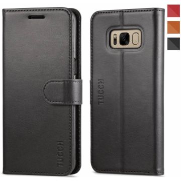 Tucch Samsung Galaxy S8 Plus - Lederen TPU Wallet Case Zwart - Portemonee Hoesje - Book Case