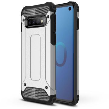 Ntech Samsung Galaxy S10e Dual layer Armor Hoesje - Zilver