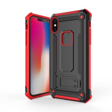 Ntech hoesje Geschikt voor iPhone Xr Armor hoesje met Kickstand - Zwart & Rood