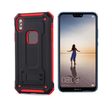 Ntech Huawei P20 Lite Armor hoesje met Kickstand- Zwart & Rood