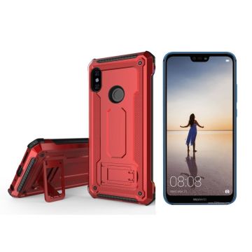 Ntech Huawei P20 Lite Armor hoesje met Kickstand - Rood