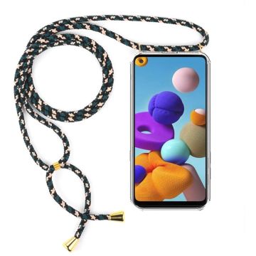 Samsung Galaxy A21S Backcover met koord hoesje - Camouflage Groen