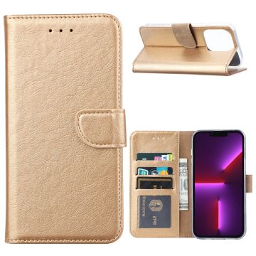 Hoesje Geschikt voor iPhone 14 Plus portemonnee Bookcase – Goud