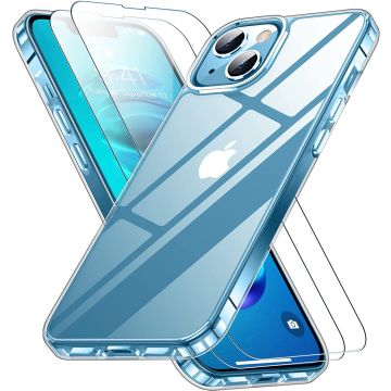 Hoesje Geschikt voor iPhone 14 Pro Hoesje transparant Anti Shock silicone hoesje - Hoesje Geschikt voor iPhone 14 Pro hoesje silicone Backcover hoesje - Hoesje Geschikt voor iPhone 14 Pro screenprotector Glazen 2 pack
