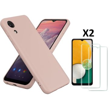 Hoesje Geschikt Voor Samsung Galaxy A03 Core hoesje silicone soft cover Pink Sand - Hoesje Geschikt Voor Samsung Galaxy Galaxy A03 core Silicone hoesje - Ao3 Core Screenprotector 2 pack