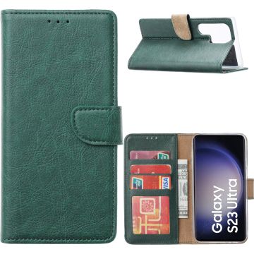 Hoesje Geschikt Voor Samsung Galaxy S23 Ultra Hoesje met Pasjeshouder – Bookcase – Groen