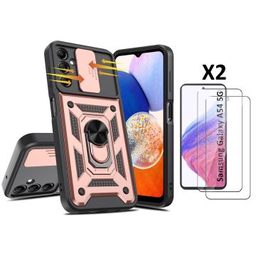 Hoesje Geschikt Voor Samsung Galaxy A54 hoesje Rose Goud met Ring Houder en camera bescherming - Galaxy A54 Screenprotector - 2 stuks