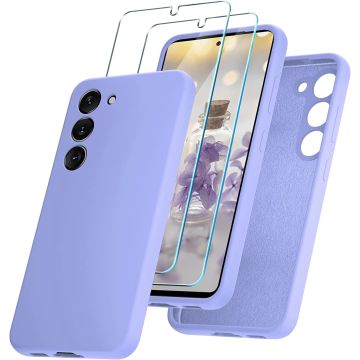 Hoesje Geschikt Voor Samsung Galaxy S23 Hoesje siliconen Lila zacht siliconen hoesje TPU backcover - Met Screenprotector - 2 stuks