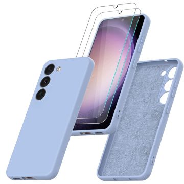 Hoesje Geschikt Voor Samsung Galaxy S23 Hoesje siliconen Licht Blauw zacht siliconen hoesje TPU backcover - Met  S23 Screenprotector - 2 stuks