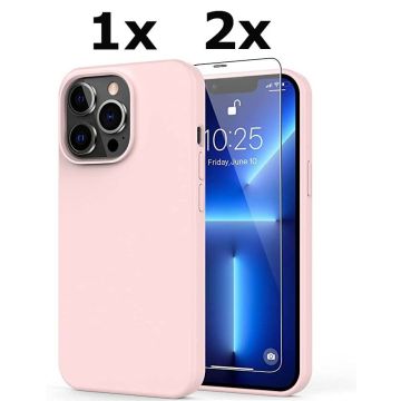 Hoesje Geschikt voor iPhone 13 Pro Soft Nano siliconen Gel Licht Roze Hoesje Met 2X Glazen screenprotector