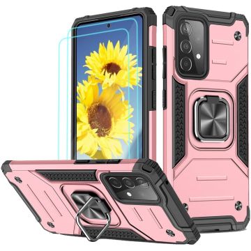 Samsung A72 Hoesje Heavy Duty Armor Hoesje Rose Goud - Galaxy A72 5G / 4G Case Kickstand Ring cover met Magnetisch Auto Mount- Samsung A72 screenprotector 2 pack