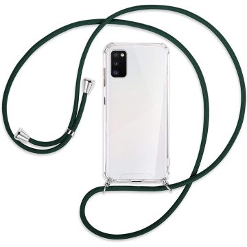 Samsung A41 Hoesje transparant silicone met Koord - Galaxy A41 Koord hoesje draagkoord TPU backcover - Zwart