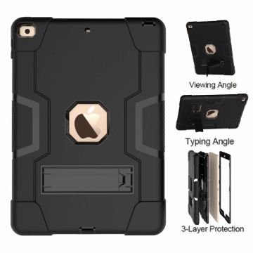 iPad 2021 hoes Armor hoesje Zwart - iPad 9e/8e/7e Generatie hoes Kickstand Armor cover