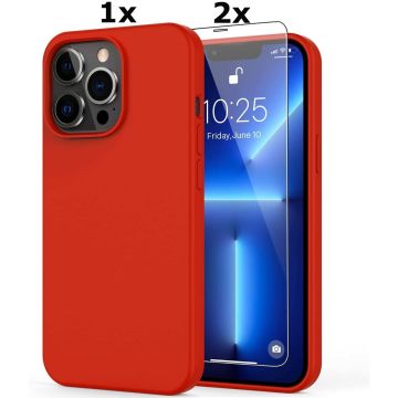 Hoesje Geschikt voor iPhone 13 Pro Soft Nano siliconen Gel Rood Hoesje Met 2X Glazen screenprotector