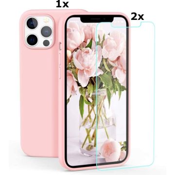 Hoesje Geschikt voor iPhone 12 Mini Soft Nano siliconen Gel Roze Hoesje Met 2X Glazen screenprotector
