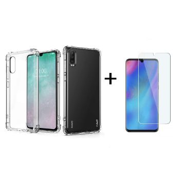 Ntech Huawei P30 Transparent Anti Burst Hoesje Shock Proof TPU Case + Glazen Screenprotector