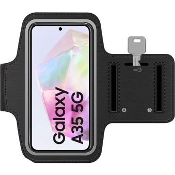 Sportarmband geschikt voor Samsung Galaxy A35 - Hardloop Telefoonhouder - Armband - Sportband - Zwart