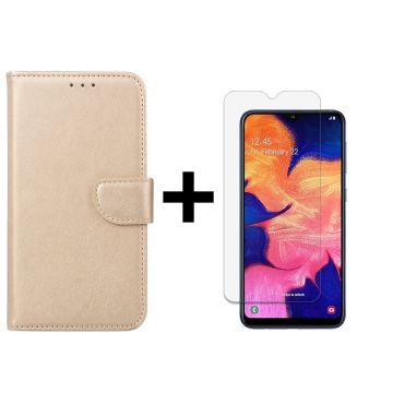 Ntech Samsung Galaxy A10 Portemonnee Hoesje - Champagne +Glazen Screenprotector - Case-Friendly