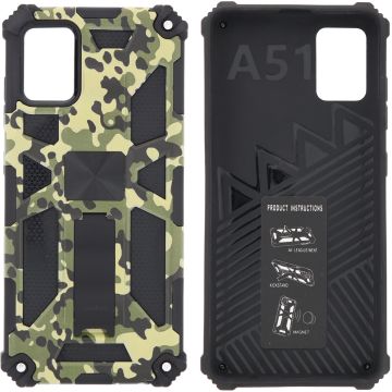 Samsung Galaxy A71 (4G) Hoesje - Rugged Extreme Backcover Army Camouflage met Kickstand - Groen