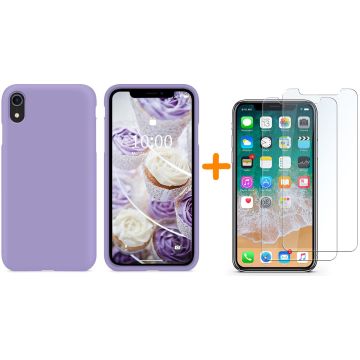 Hoesje Geschikt voor iPhone Xr Hoesje – Lila Liquid siliconen Hoesje Nano TPU backcover - met 2 Pack Screenprotector / tempered glass