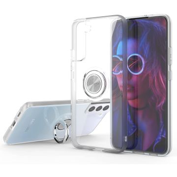 Samsung S22 Plus hoesje Luxe TPU Backcover transparant - Samsung Galaxy S22 Plus hoesje met Ring houder / Ring vinger houder / standaard