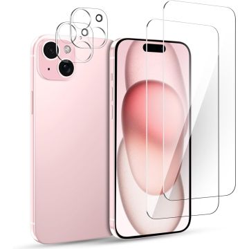 Geschikt voor iPhone 15 Plus Screen Protector en  Camera lens protector/ Tempered glass Screen protector voor Geschikt voor iPhone 15 Plus - Beschermglas - Glasplaatje - 2+2 stuks