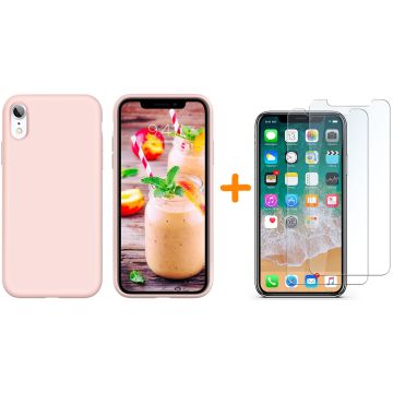Hoesje Geschikt voor iPhone Xr Hoesje – Licht Roze Liquid siliconen Hoesje Nano TPU backcover - met 2 Pack Screenprotector / tempered glass
