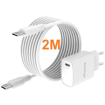 Otronica USB C Adpater 20W snellader met USB C naar USB C kabel 2M Geschikt voor Samsung Galaxy Flip 6 / Fold 6 / A35 / A15 / A14 / A55 / Flip 5 / Fold 5 / S24 / S24 Ultra / S23 / S23 ultra / S21 Ultra/ iPhone 15 / 15 Pro / 15 Pro max / S20 / S23 FE
