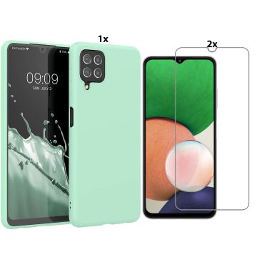 Samsung Galaxy A22 4G Hoesje Soft Nano Silicone Backcover Gel Turqoise Met 2x Glazen Screenprotector