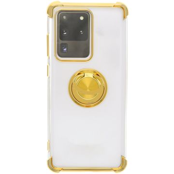 Samsung Galaxy A51 hoesje silicone met ringhouder Back Cover Case - Transparant/Goud