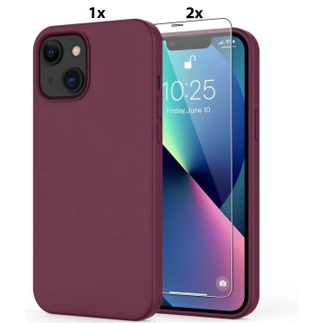 Hoesje Geschikt voor iPhone 12/12 Pro Soft Nano siliconen Gel Bordeaux Rood Hoesje Met 2X Glazen screenprotector