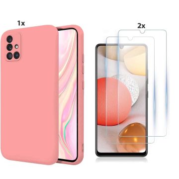 Samsung Galaxy A32 5G Hoesje Soft Nano Silicone Backcover Gel Roze Met 2x Glazen Screenprotector