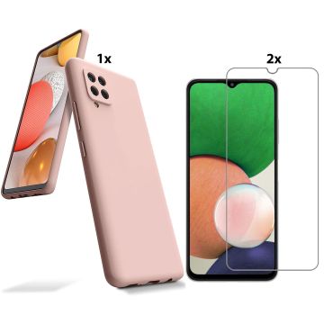 Samsung Galaxy A22 4GHoesje Soft Nano Silicone Backcover Gel Licht Roze Met 2x Glazen Screenprotector