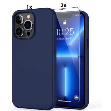 Hoesje Geschikt voor iPhone 12 Pro Max Soft Nano siliconen Gel Navy Blauw Hoesje Met 2X Glazen screenprotector